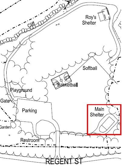 Hoyt Park amenities map with large shelter identified.