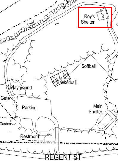Hoyt Park amenities map with Roys shelter indentified