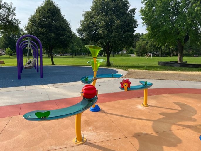 Splash park and playground.