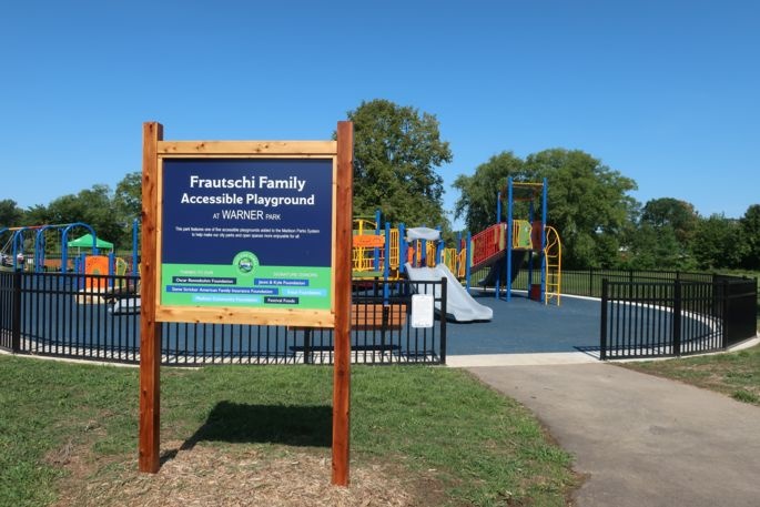 Frautschi Family Accessible Playground with sign.
