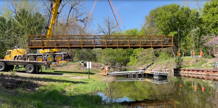 Olin Park new pedestrian bridge install