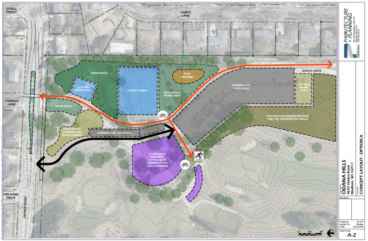 A revised concept diagram showing the proposed future Odana Hills East and Odana Hills Clubhouse locations. A revised concept diagram showing the proposed future Odana Hills East and Odana Hills Clubhouse locations. 