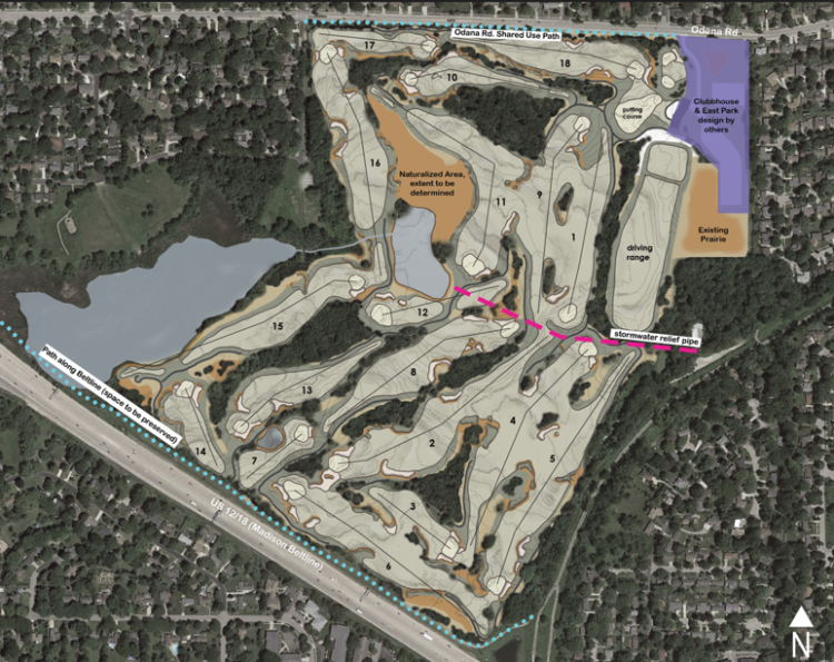 A concept diagram showing the proposed future Odana Hills Golf Course layout.