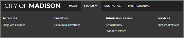 search services 2025 pool waiver navigation bar