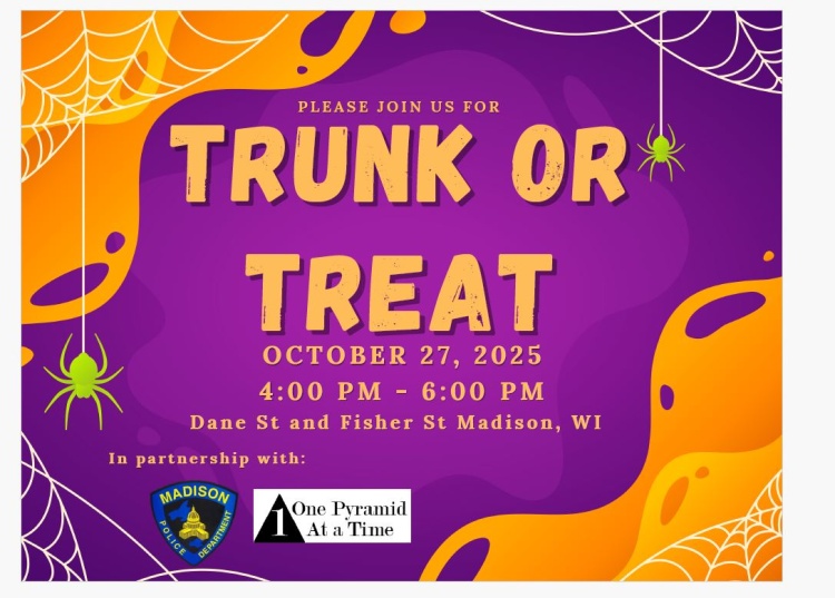 Trunk or Treat Event Flyer from 4pm-6pm on October 27 at Dane Street and Fisher Street
