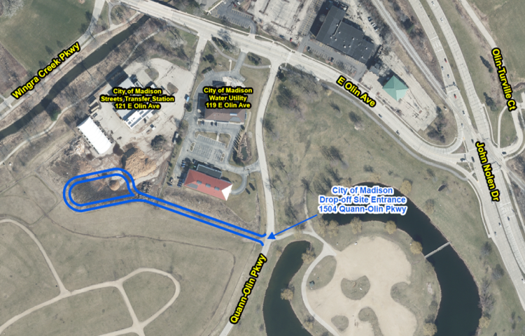 Overhead map showing new entrance to the Quann-Olin drop-off site entrance
