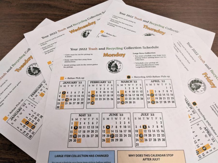 2022 Collection Calendars provide the trash & recycling pickup days from January 2022 to July 31, 2022