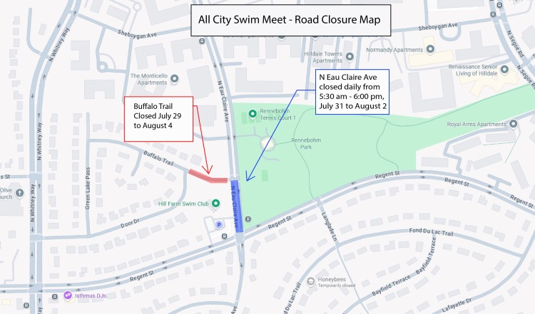 Road closures for All City Swim meet, same information as posted in release.