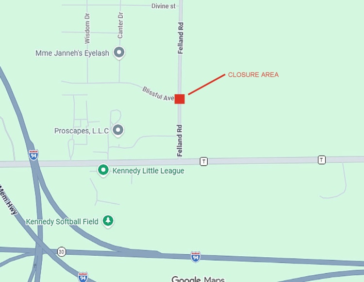 Starting August 6, the intersection of Felland Road at Blissful Road will close for construction.