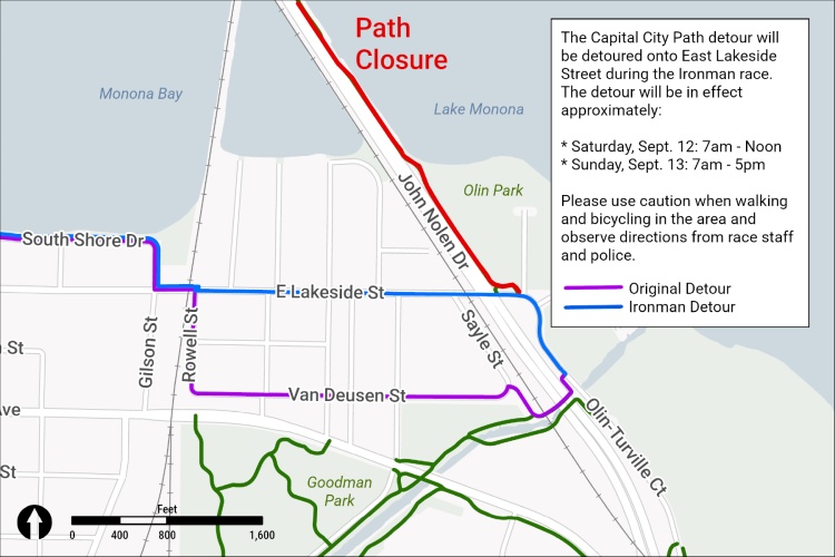 Cap City Trail detour during Ironman events, September 12 - 13.