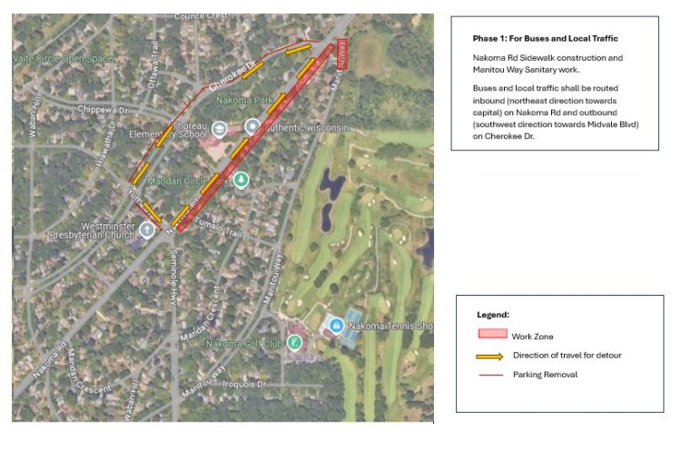 Nakoma road closure map showing same information available in the news release.