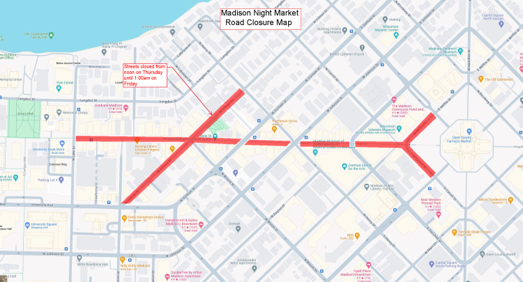 road closures for Madison Night Market occurring on May 14.