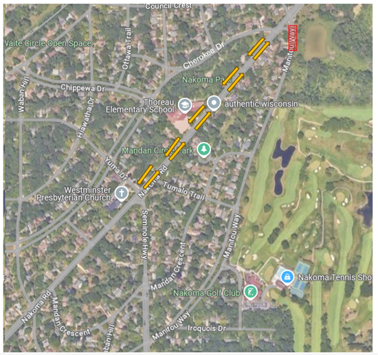Nakoma road closure map showing areas where work will continue on Manitou Way when Nakoma road reopens end of day on 10/31/25.