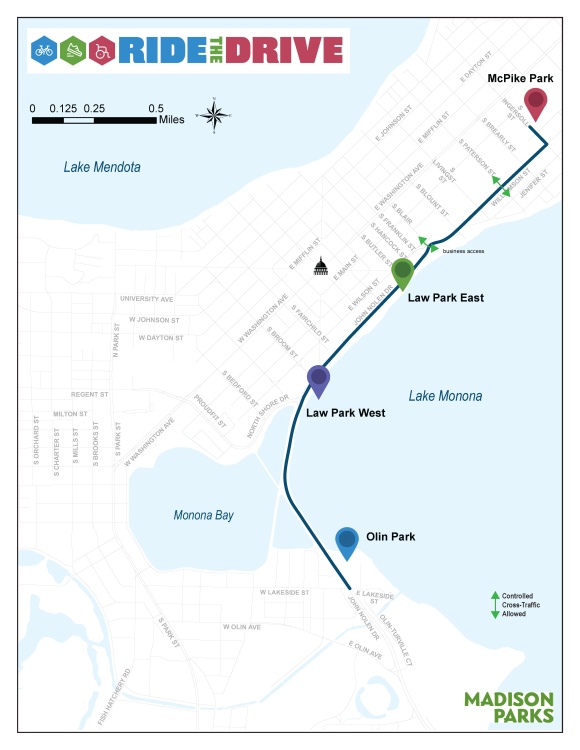 traffic crossing locations for closed roads during the Ride the Drive event