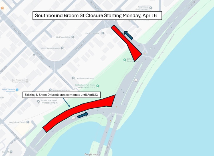 Map showing upcoming closures starting Monday, April 6 - specific details listed in news text