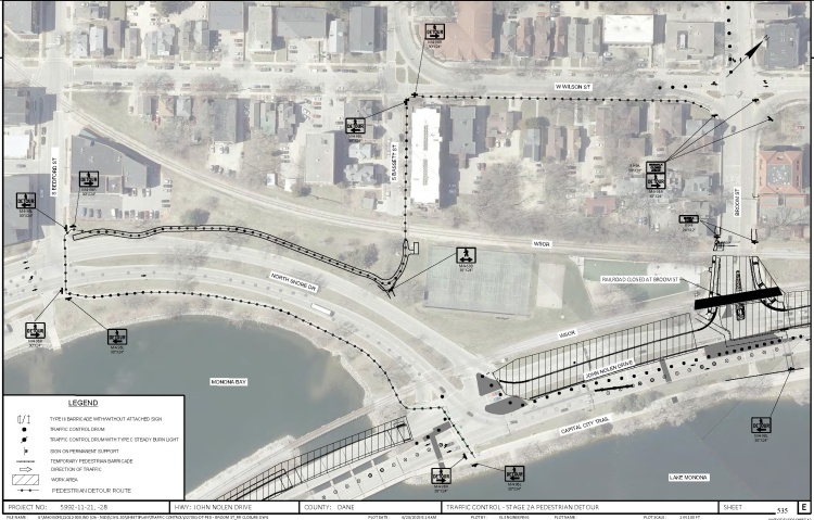 10-day pedestrian access closure along Broom Street at the John Nolen Drive intersection
