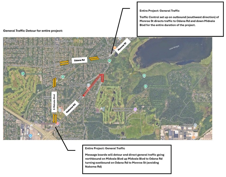 Detour route for the Nakoma Road project.