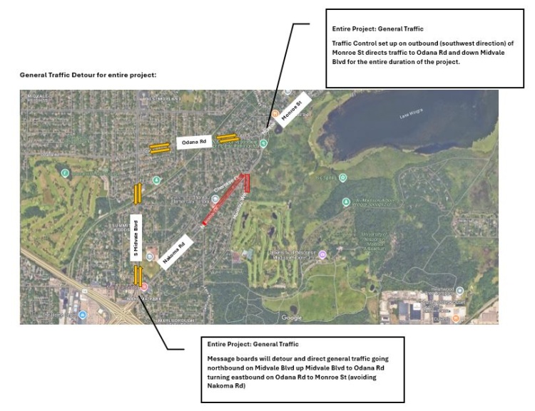 Detour route for the Nakoma Road project.