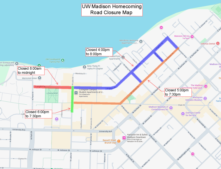 2025 UW Homecoming Parade closures on Friday, October 10. Details in release.