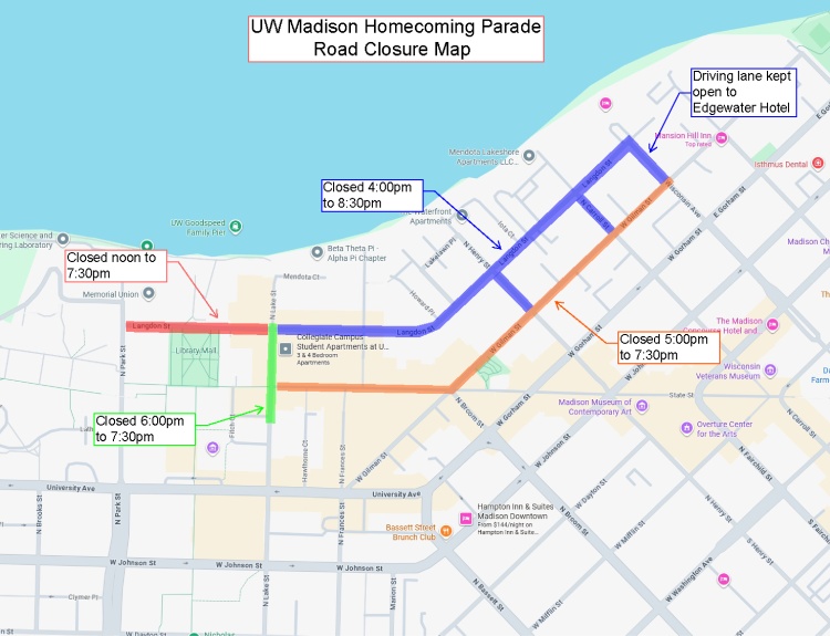 2026 UW Homecoming Parade closures on Friday, October 2.  Details in release.
