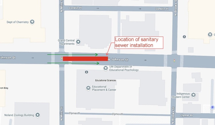 Sanitation Sewer work scheduled for July 28 - August 21, on small section of W Johnson.  Expect travel delays in the area.