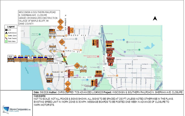 N Sherman Ave, north of Oxford Pl, will close to traffic for railroad work, and reopen the morning of August 31.