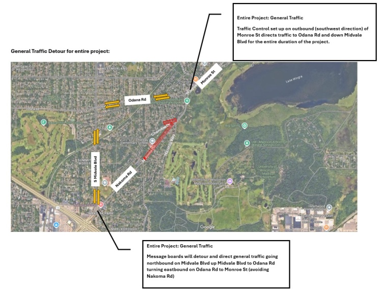 Nakoma road closure map showing same information available in the news release.
