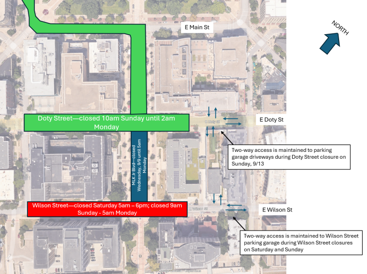 Doty and Wilson Streets closures during Ironman events, September 12 - 13.