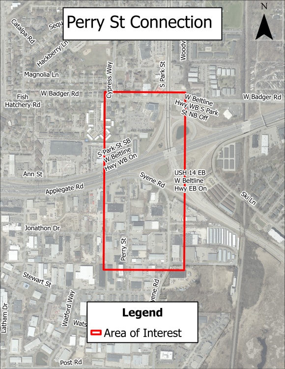 area of study for the Perry Street Connection project's planning stage.