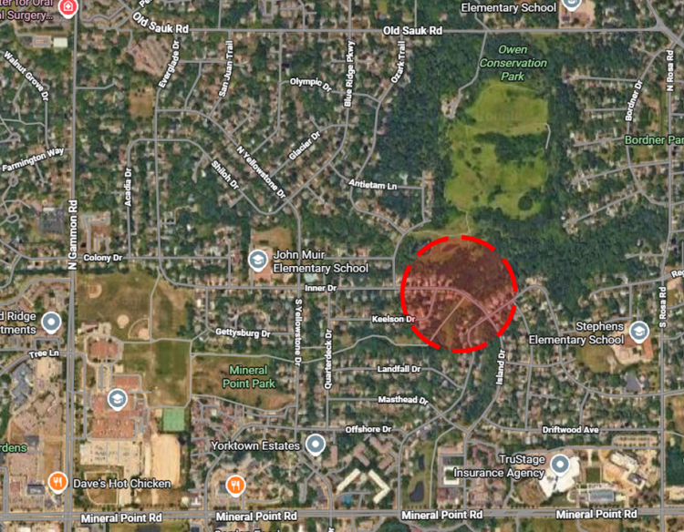 Map of main break location - 6300 block of Inner Drive