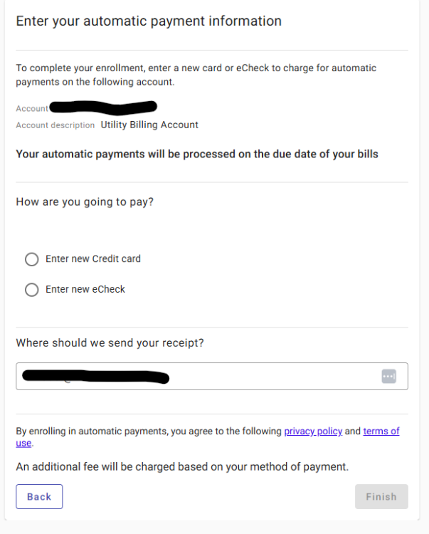 payment info screen