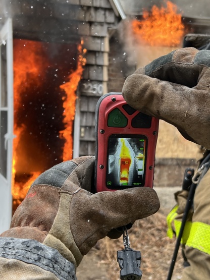 Up-close view of the handheld thermal imaging camera