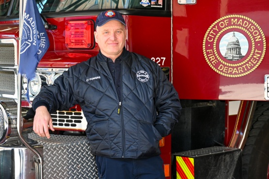 Lieutenant Matt Powers leans against Ladder 1