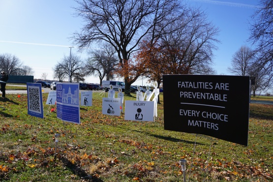 Memorial to road traffic victims on a field of grass at Olbrich Park