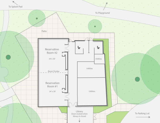 Floor plan map of Reindahl Park pavilion interior.