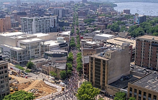 Around 15,000 people marched on State Street during last summer's "No Kings" rally in Madison.