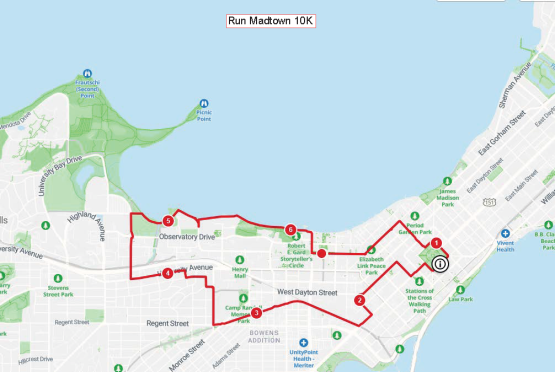Run Madtown route for the 10K occurring on Sunday, May 24.
