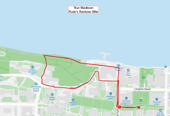 Run Madtown route for Rudy's Rainbow Mile occurring on Saturday, May 23.