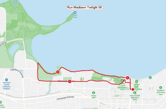 Run Madtown route for the Twilight 5K occurring on Saturday, May 23.