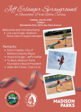 Poster for the Jeff Erlanger Sprayground at Rennebohm Park Ribbon Cutting