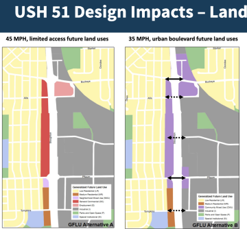 Two potential South Stoughton Road land use concepts depending on how WisDOT chooses to redesign this stretch of road