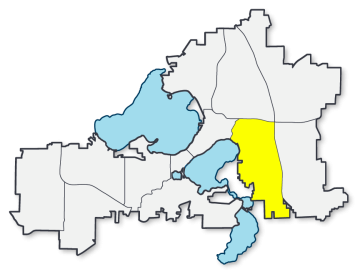 Southeast area plan planning area outlined in city map.