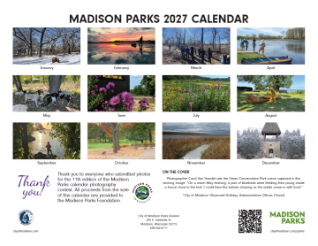 2026 Madison Parks calendar back cover, images from each month
