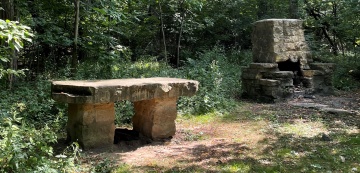 stone bench and fireplace in Hoyt Park