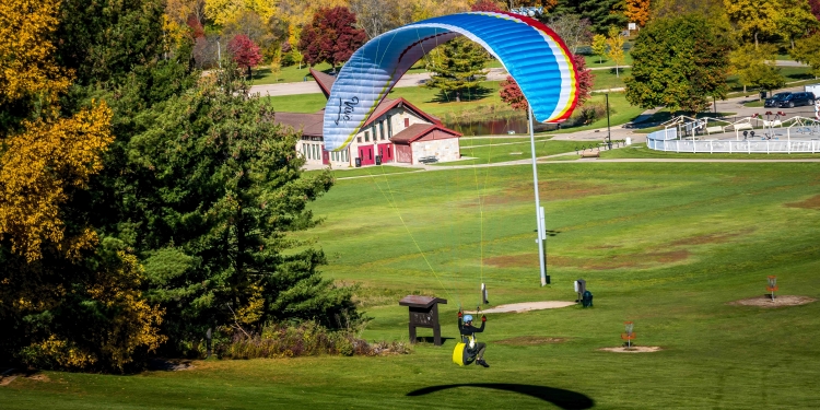 glider across Elver Park in fall