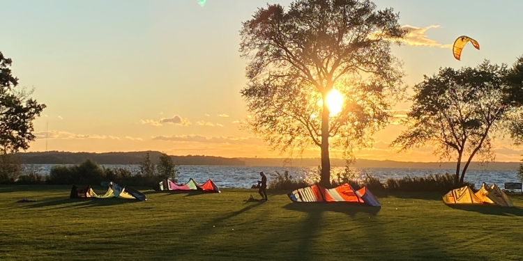 sunset lake mendota kite surfers at Burrows Park