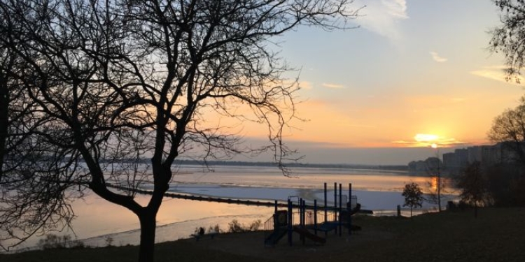 Beach and lake at sunset