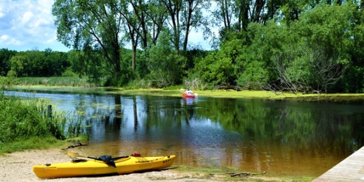 Kayak on sandy landing.