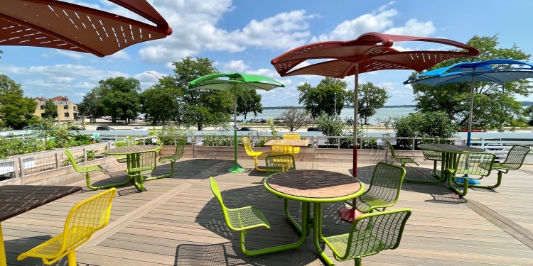 Patio tables with umbrellas