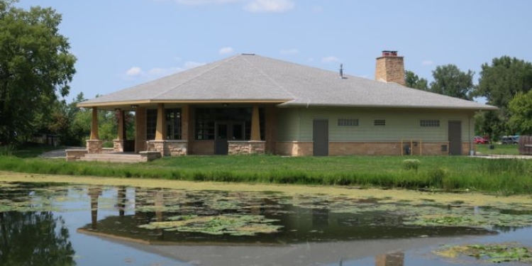 Shelter reflecting in the water.
